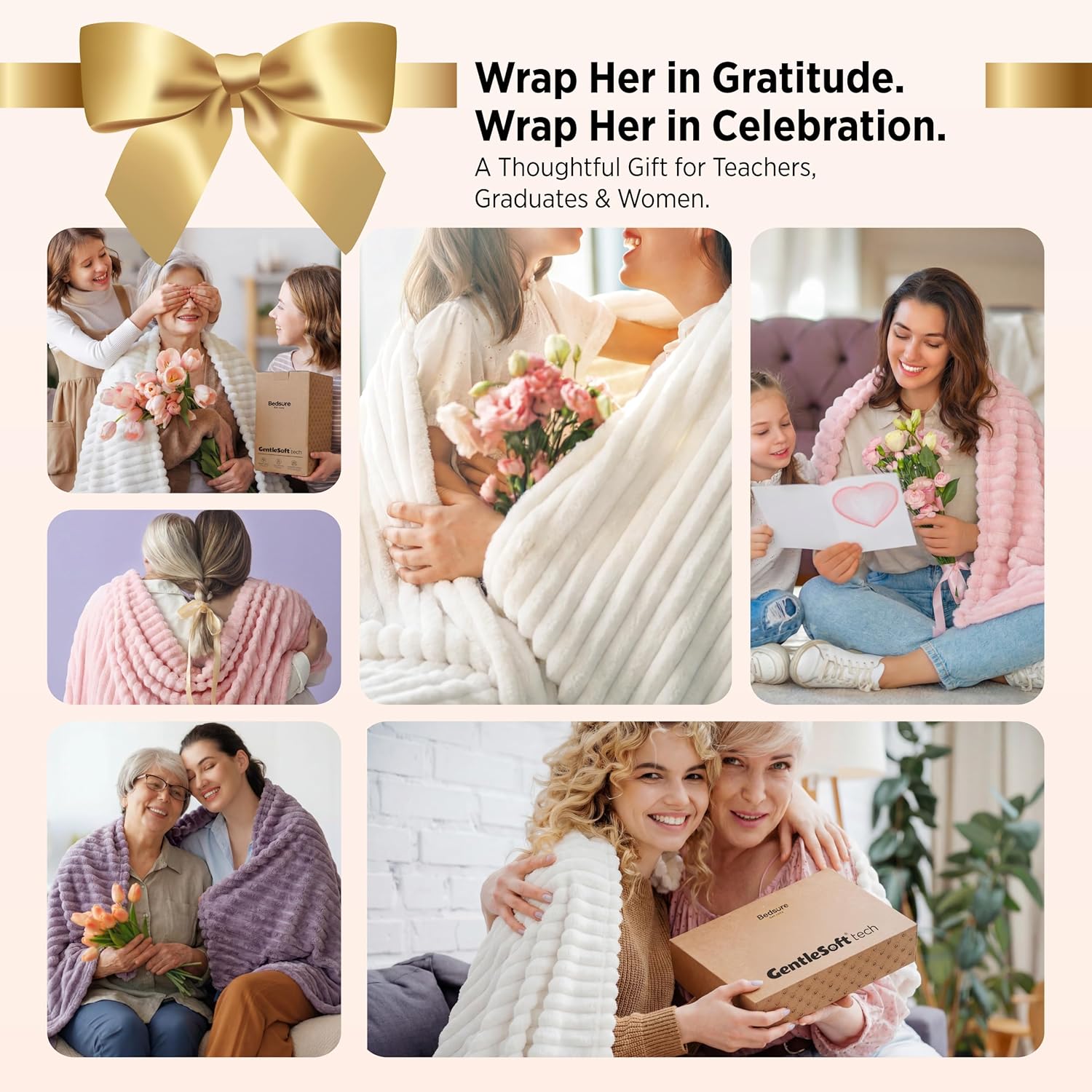 Bedsure GentleSoft White Throw Blanket for Couch - Graduation Gifts Teacher Birthday Gifts for Women Mom Her Girls, Cozy Fleece Blanket for Sofa Bed Living Room Home Decor, Off White, 50x60 Inchess