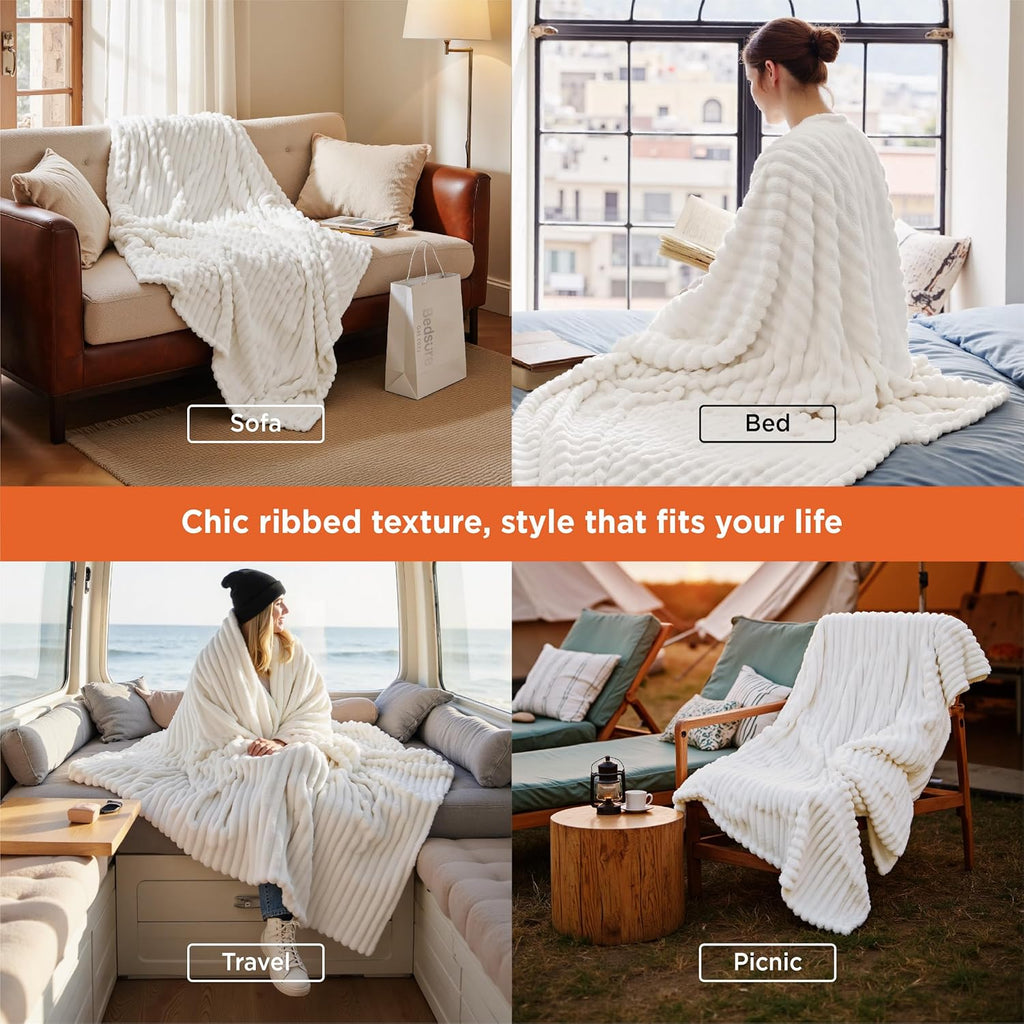 Bedsure GentleSoft White Throw Blanket for Couch - Graduation Gifts Teacher Birthday Gifts for Women Mom Her Girls, Cozy Fleece Blanket for Sofa Bed Living Room Home Decor, Off White, 50x60 Inchess